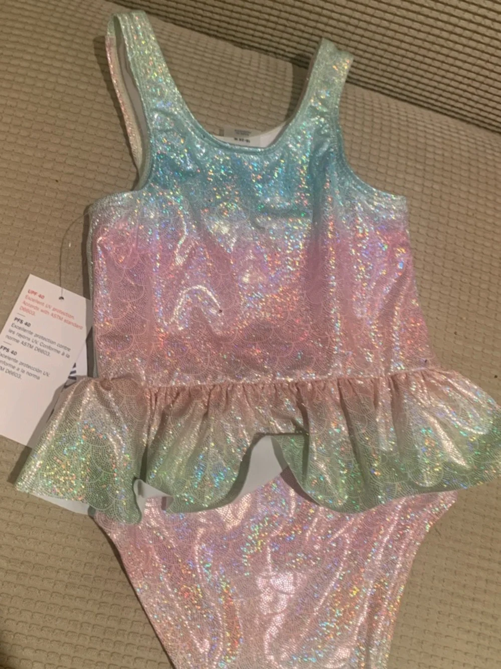 Old Navy Shimmery Pastel Pink Mint Blue Ruffle One-Piece Swimsuit